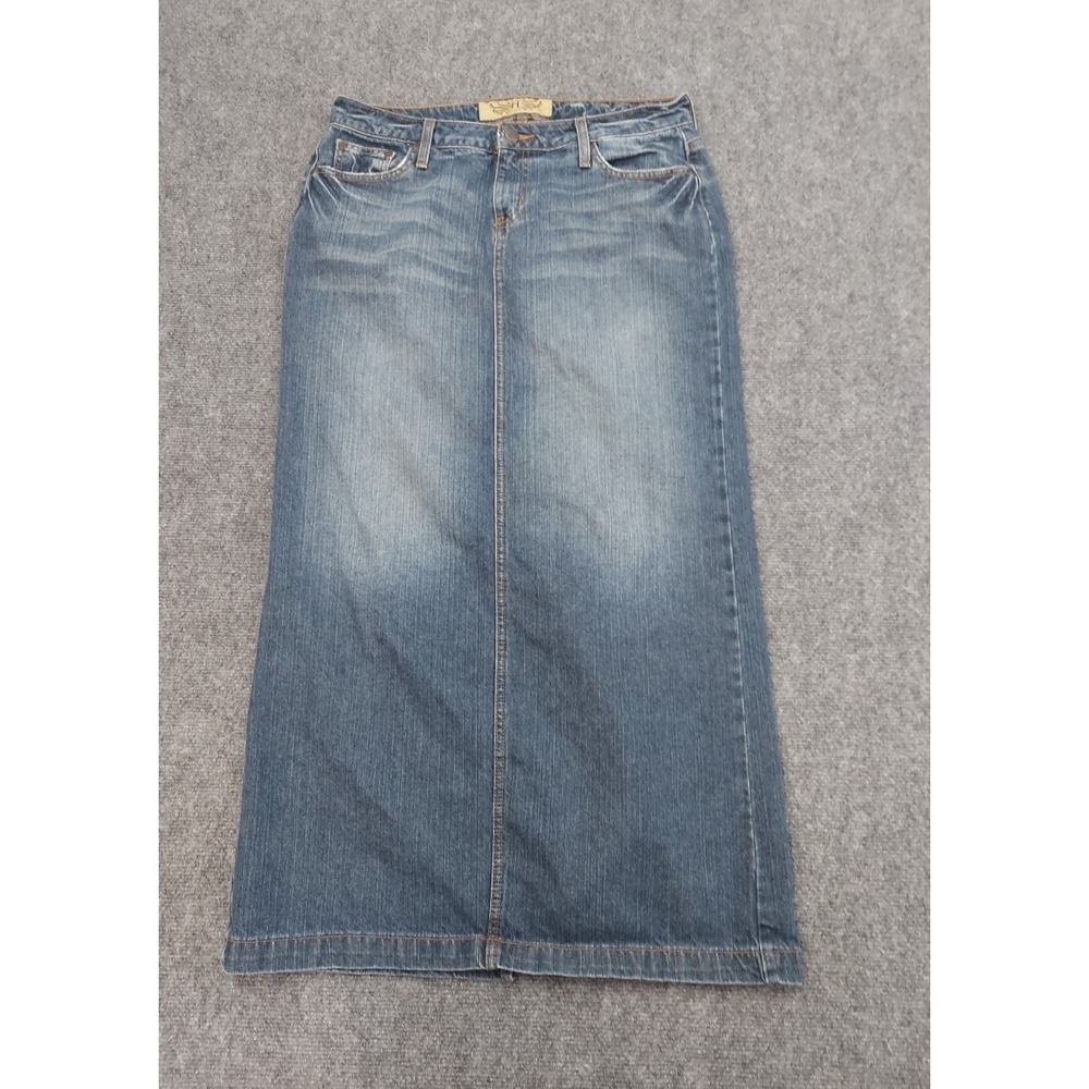 Y2K Hint Denim Skirt Womens 9 Blue Maxi Skirt Back‎ Slit Modesty Western Jean